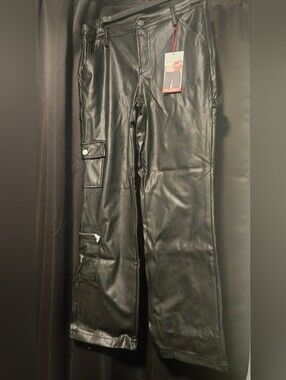 Hot Kiss Women's Black Faux Leather Cargo Mid-Rise